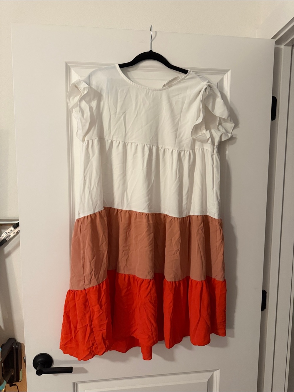 Women’s Colorblock Tiered Dress - White, Tan & Orange